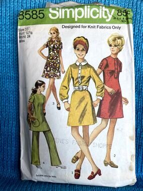 Simplicity 8585 Sewing pattern knit Aline dress bell bottom pants 1960s size 10